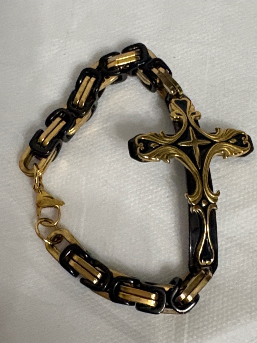 Black and Gold Cross Bracelet